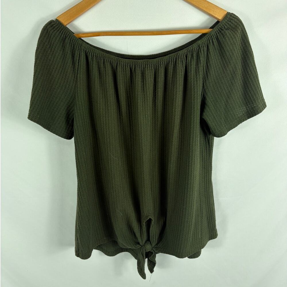 Neineiwu Waffle Knit Tie Bottom Stretchy Top Green Size Large